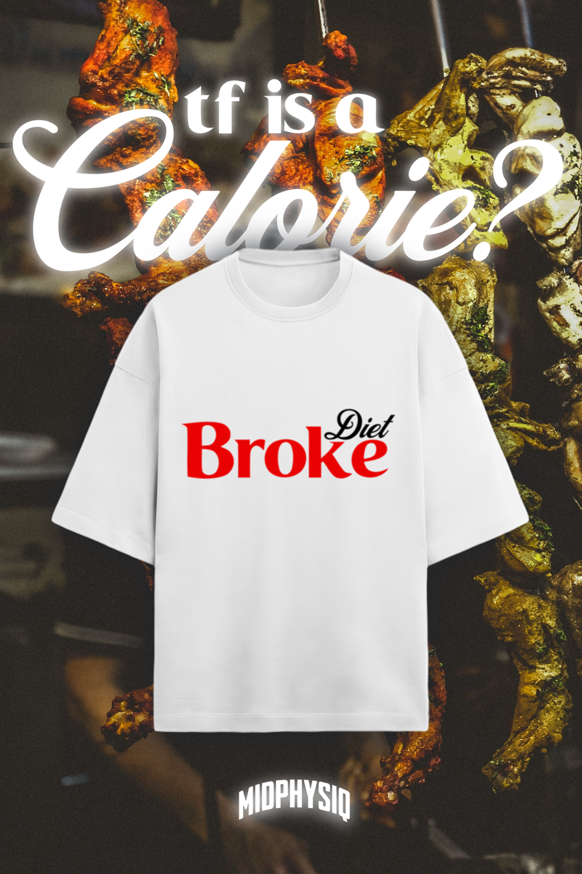 MIdphysiq (mid physique) Diet Broke Oversized gym T-shirt. Funny take on Diet Coke logo.