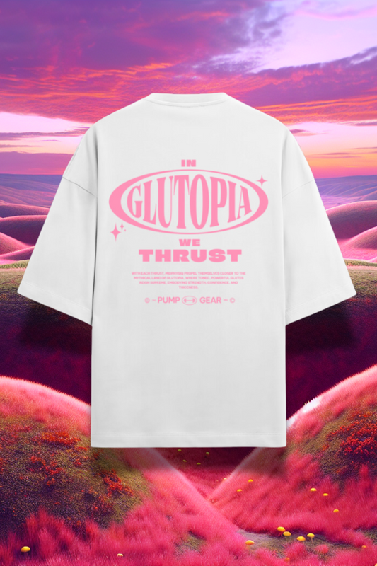 Midphysiq In Glutopia we Thrust oversized White/Pink Tshirt Back Print